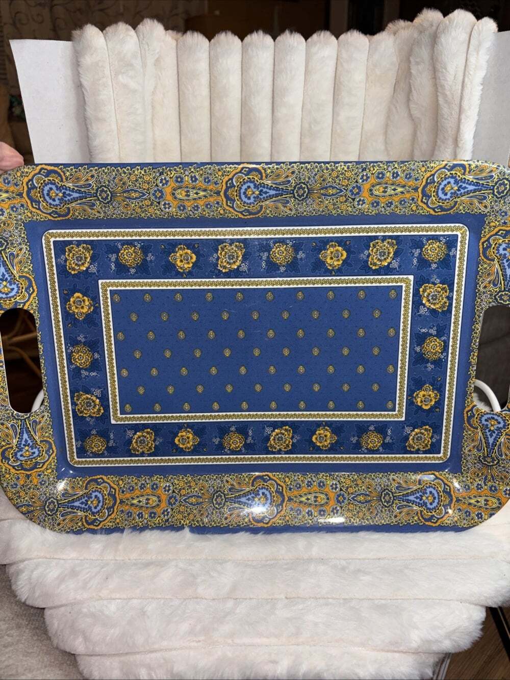 Vintage 90s Marat d'Avignon Melamine Tray Bastide Blue Yellow France 15.5x10.75